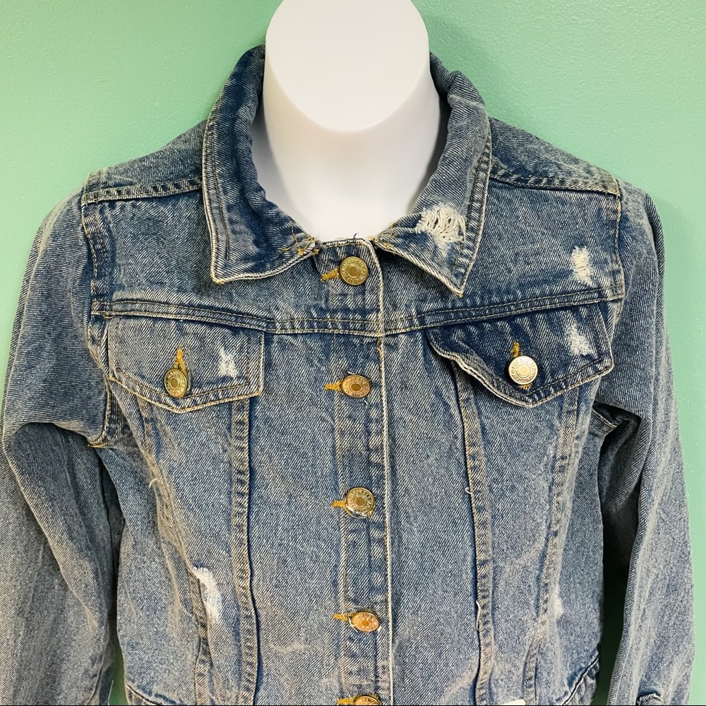 7 For All Mankind Girls Vintage Wash Distressed Denim Jacket Size XL 14 - Picture 5 of 9